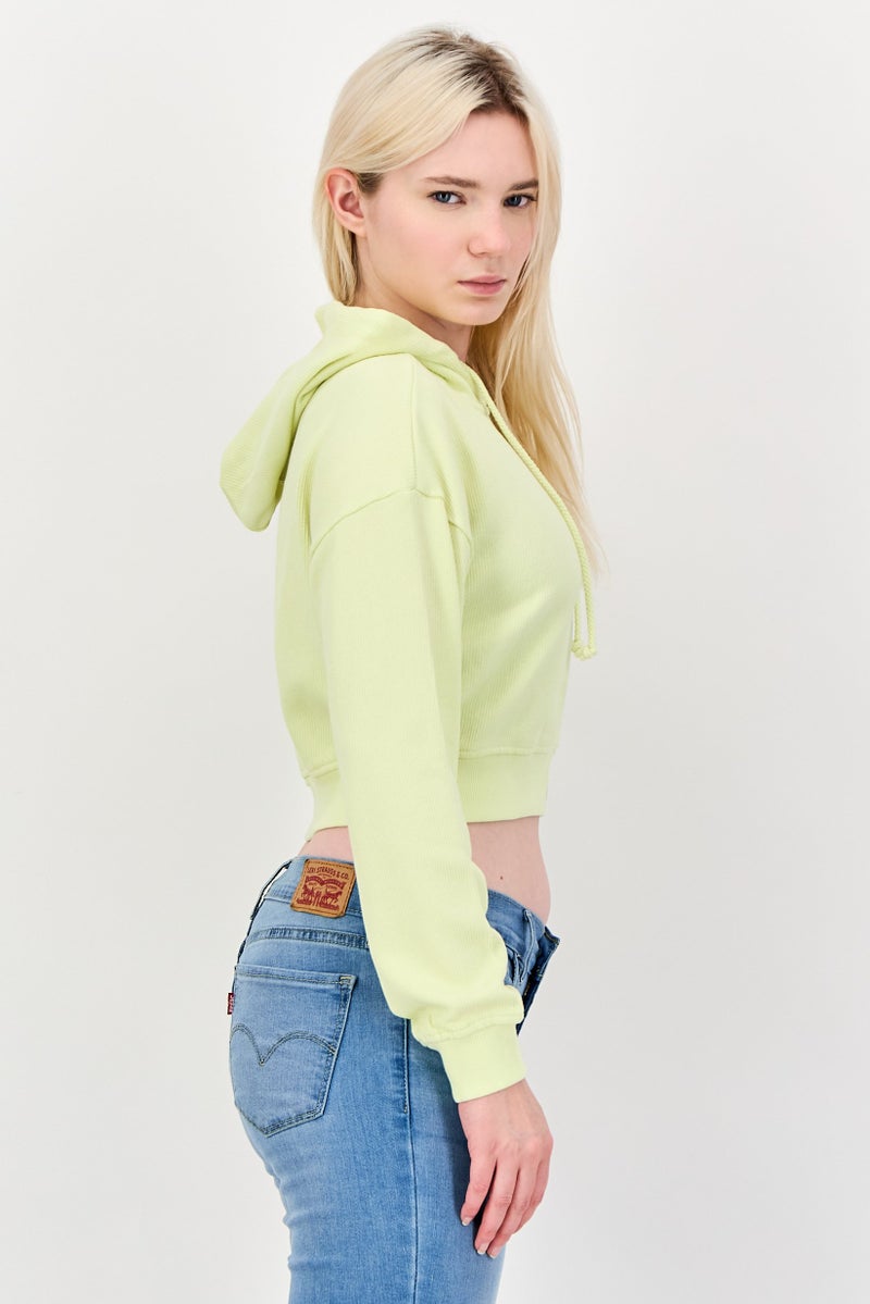 FOREVER 21 Women Textured Long Sleeve Crop Sweatshirt, LIme Green - Image 3
